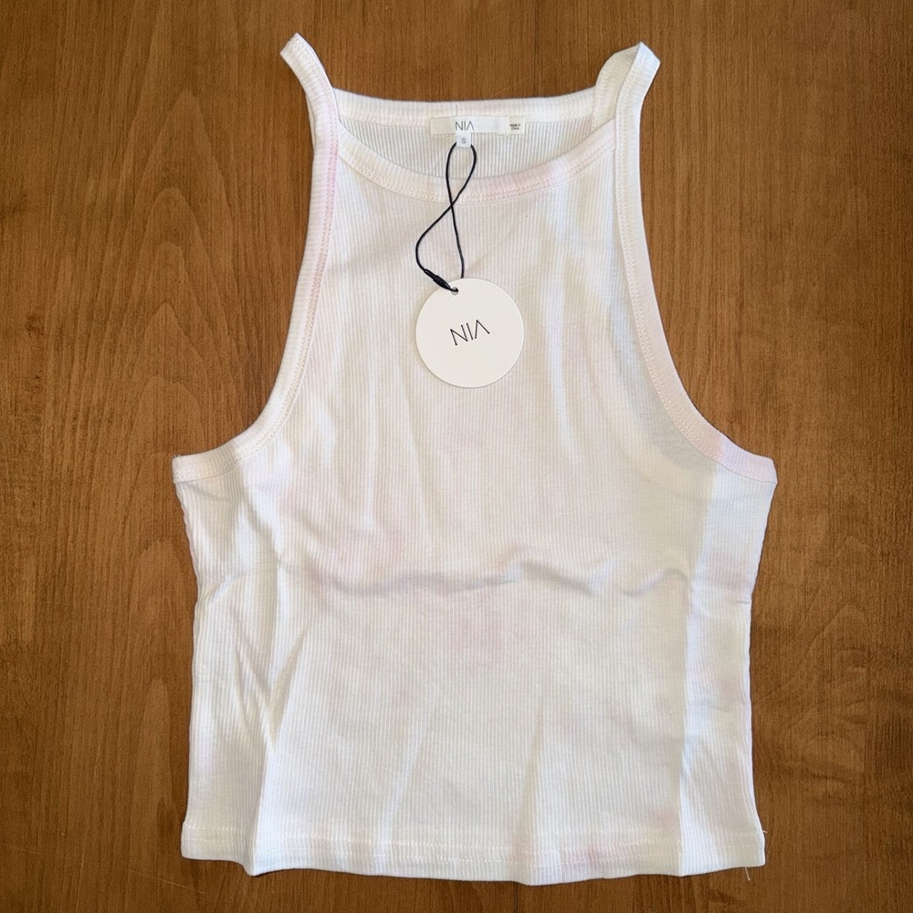 NEW NIA Women's  100%‎ Cotton High Razor Tank Top Size Small Pink Tie Dye